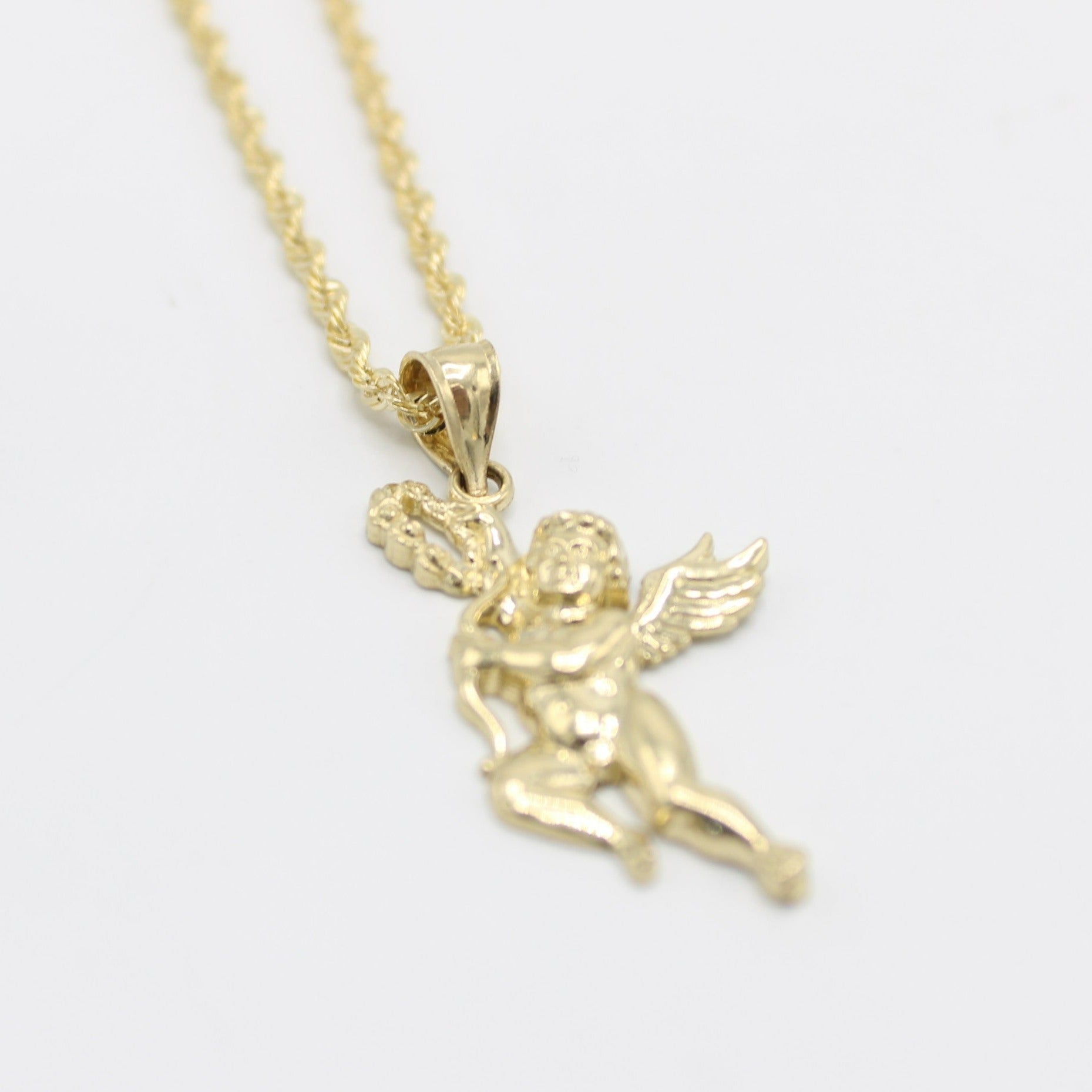 Gold rope chain with angel outlet pendant