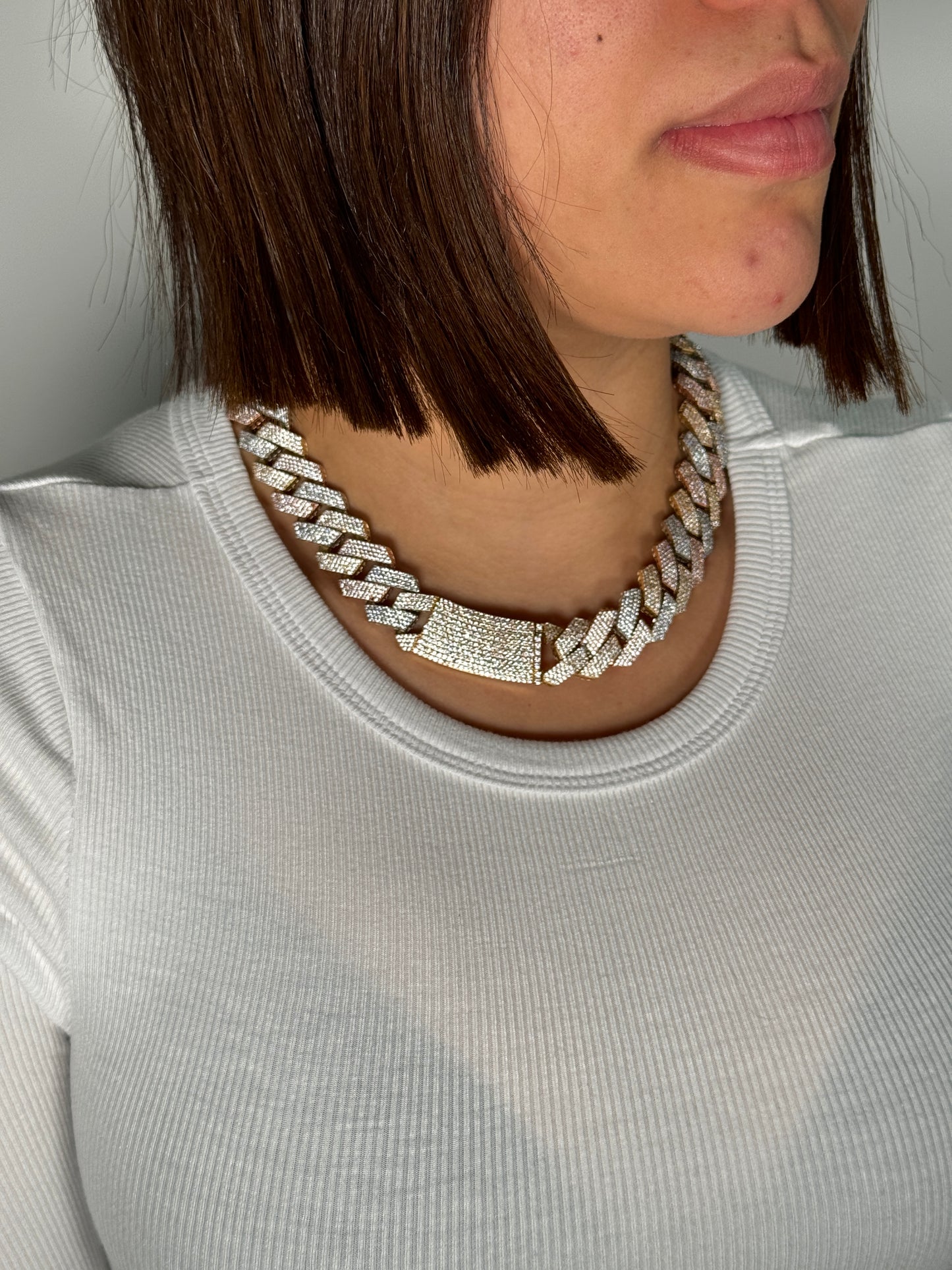 14K Choker Milano Full Cz Stones THREE TONES YELLOW WHITE AND ROSE GOLD