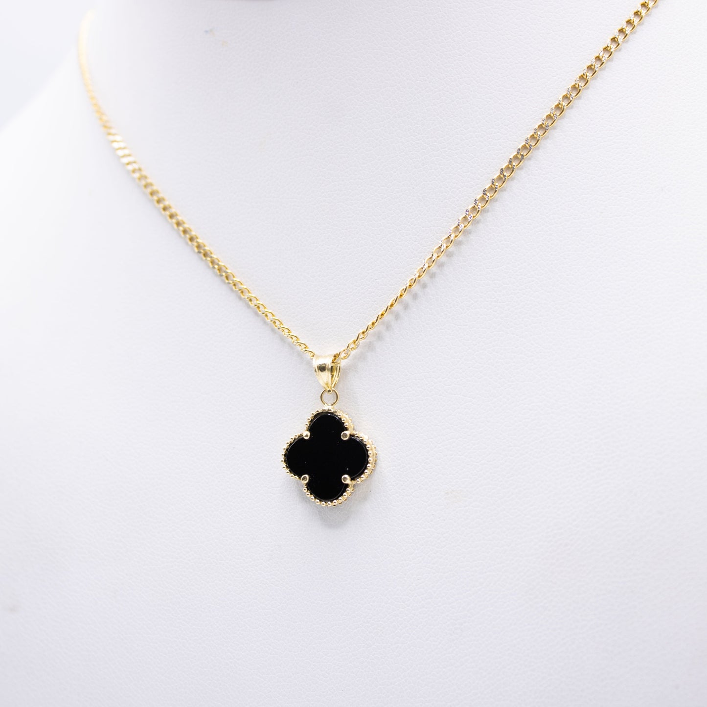 14K Black exotic Trebol Pendant with Cuban Chain  Yellow Gold