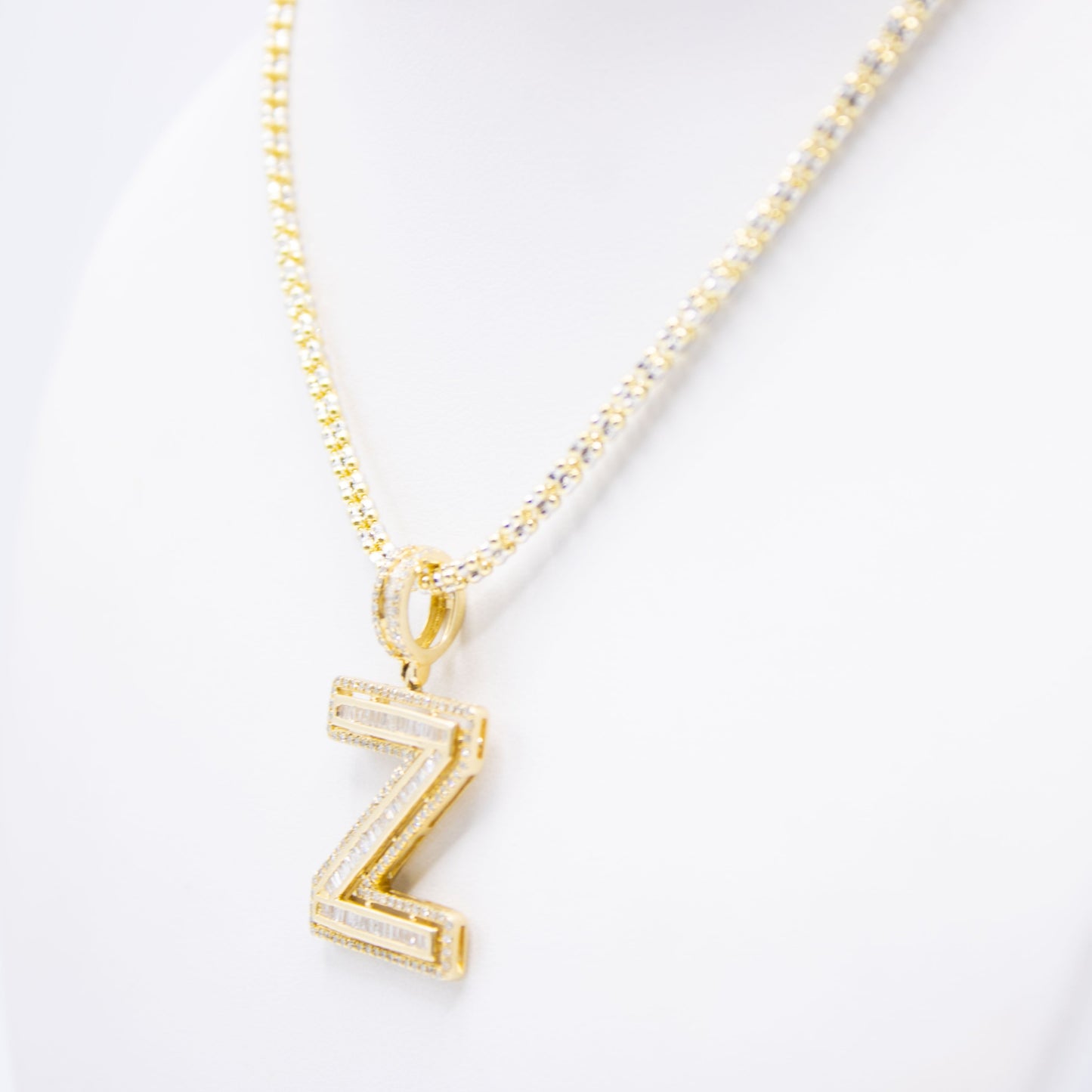 14K VS Diamond Initial Name Pendant With Ice Chain Yellow Gold