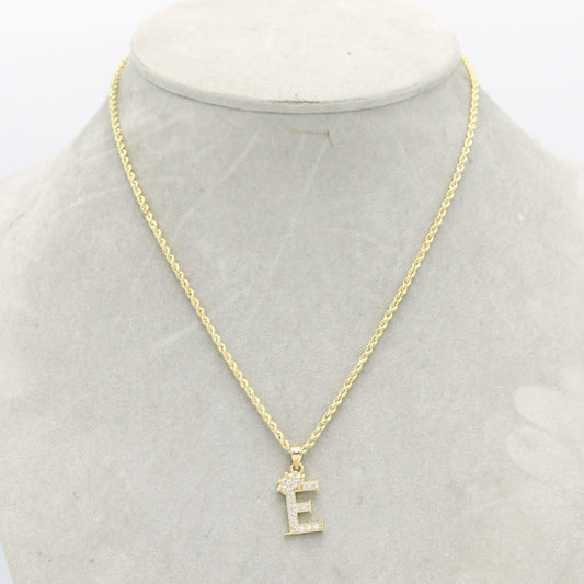 14K Crown Initial letter Name Cz Stones With Rope Chain Yellow Gold