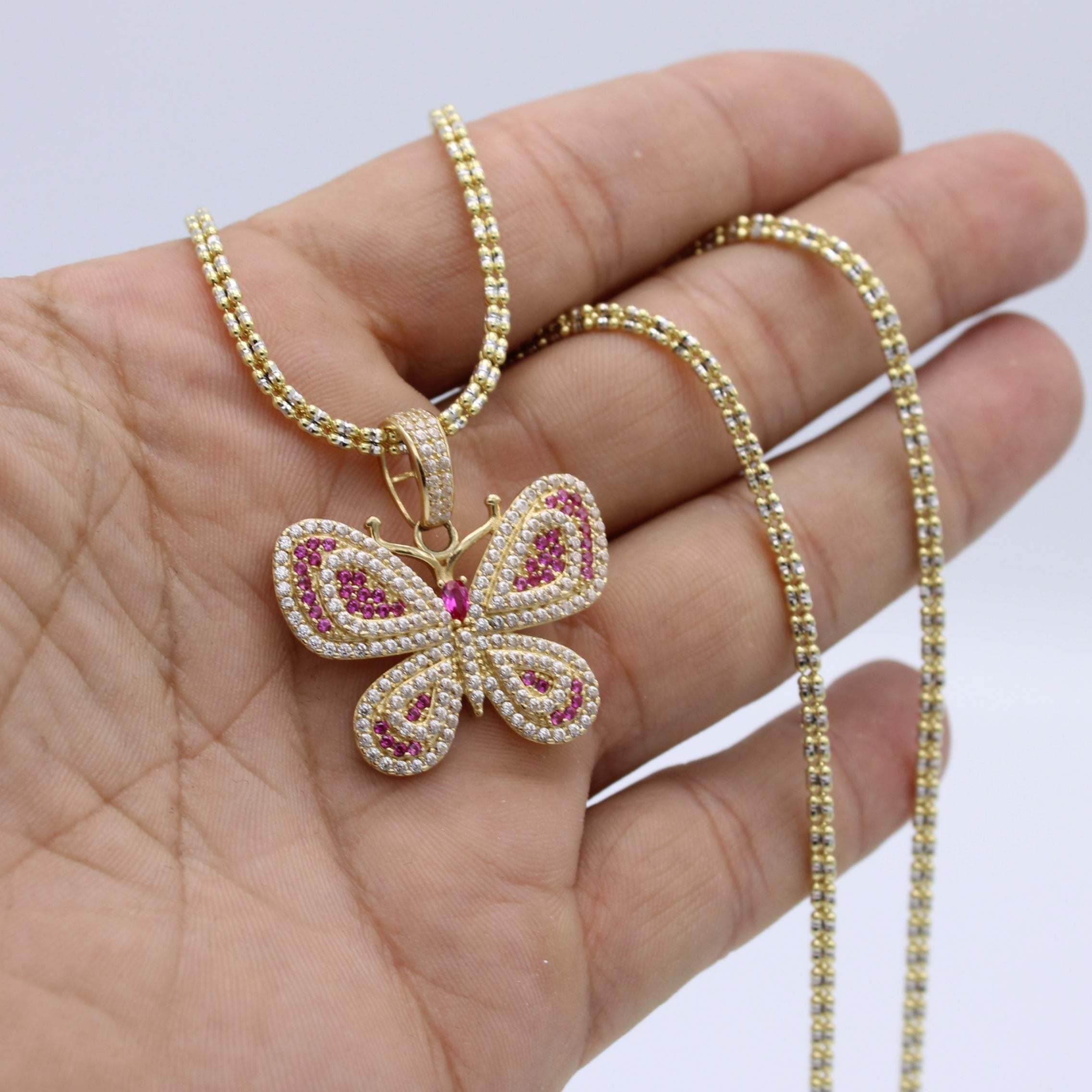 10kt butterfly pendant semi precious stones and diamond pendant deals with chain