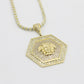 14K Medusa Pendant Cz Stones With Ice Chain Yellow Gold