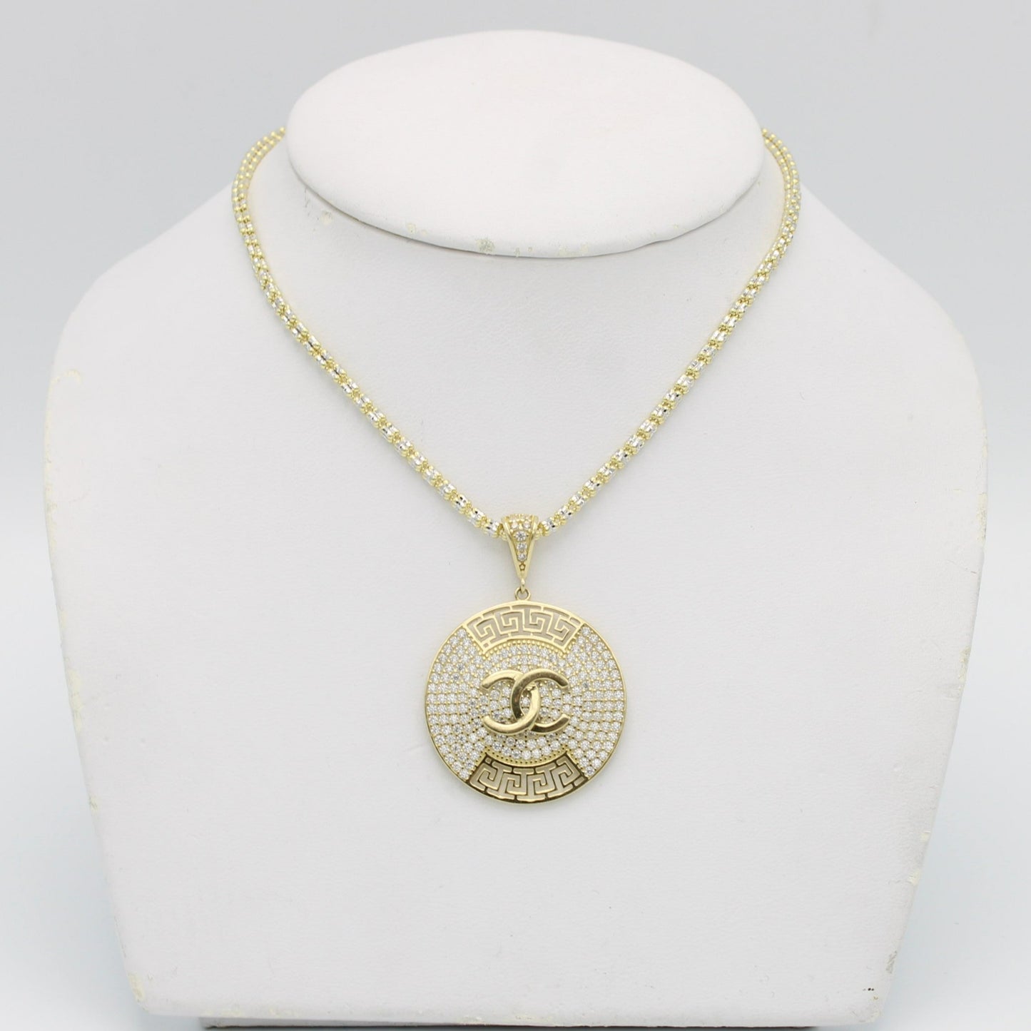 14K Fancy Pendant Cz Stones With Ice Chain Yellow Gold