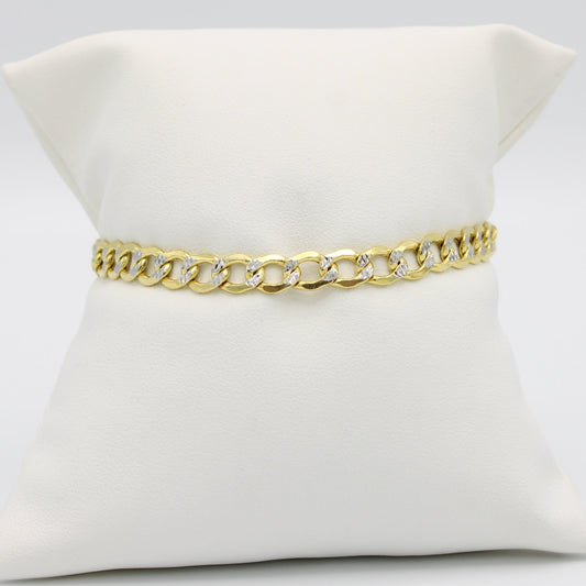 Offer $700.00 Semi-Solid Flat Cuban Bracelet ( Unisex ) Two Tones Yellow Gold