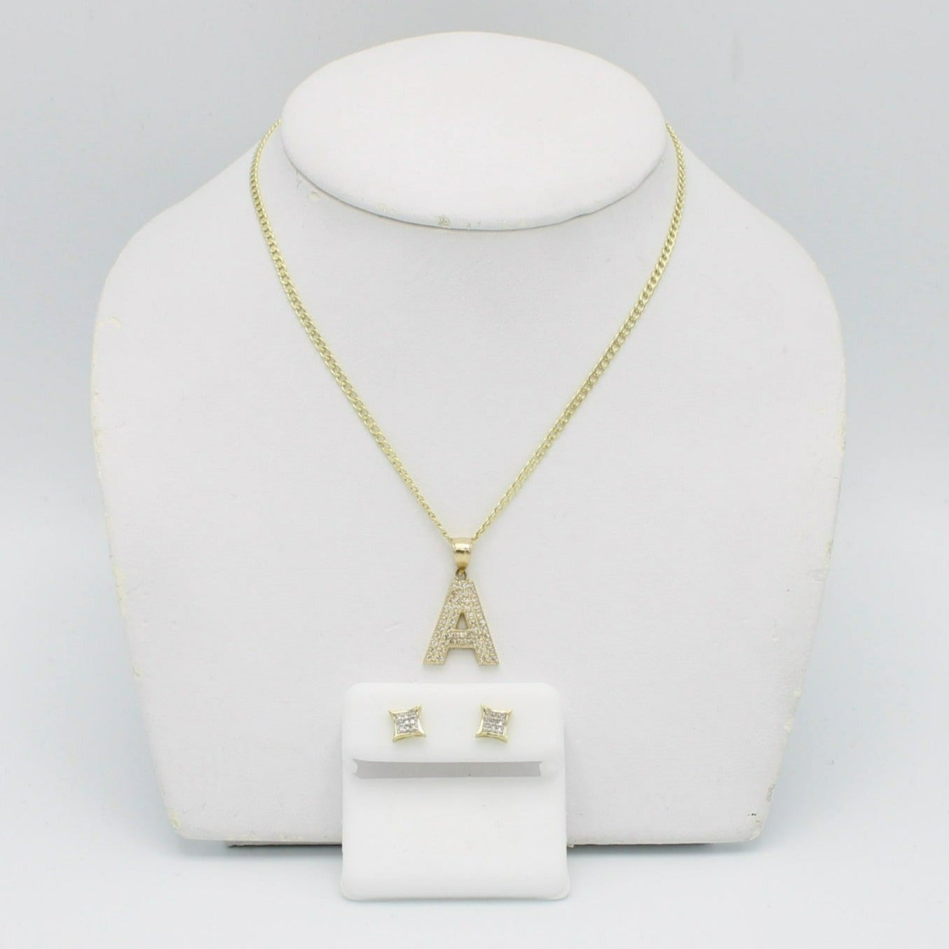 14K Initials Pendant Cz Stones With Cuban Chain Yellow Gold