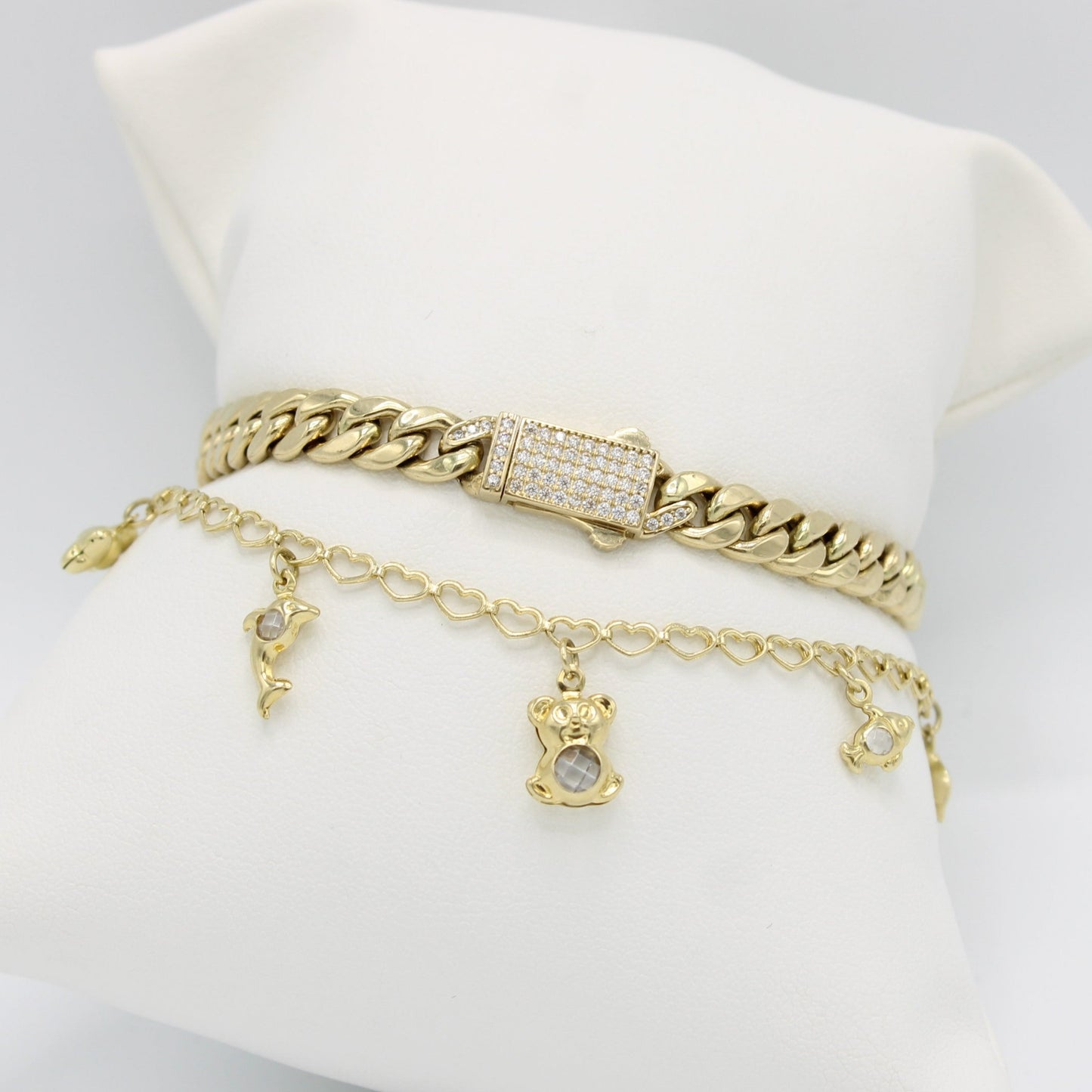 14K ITTALLO Bracelet Full Cz Stones With Bangle With Charms Yellow Gold