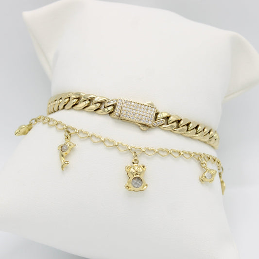 14K ITTALLO Bracelet Full Cz Stones With Bangle With Charms Yellow Gold