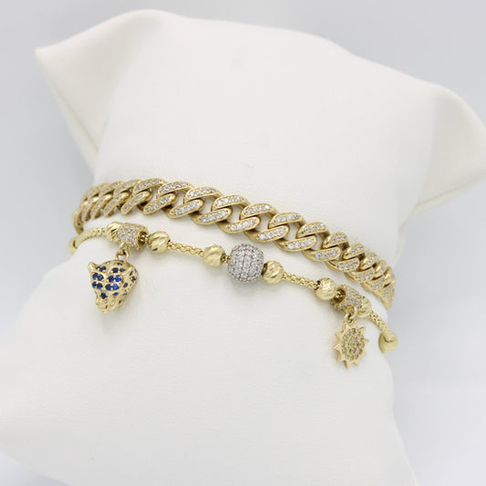 14K ITTALLO Bracelet Full Cz Stones With Bangle With Charms Yellow Gold