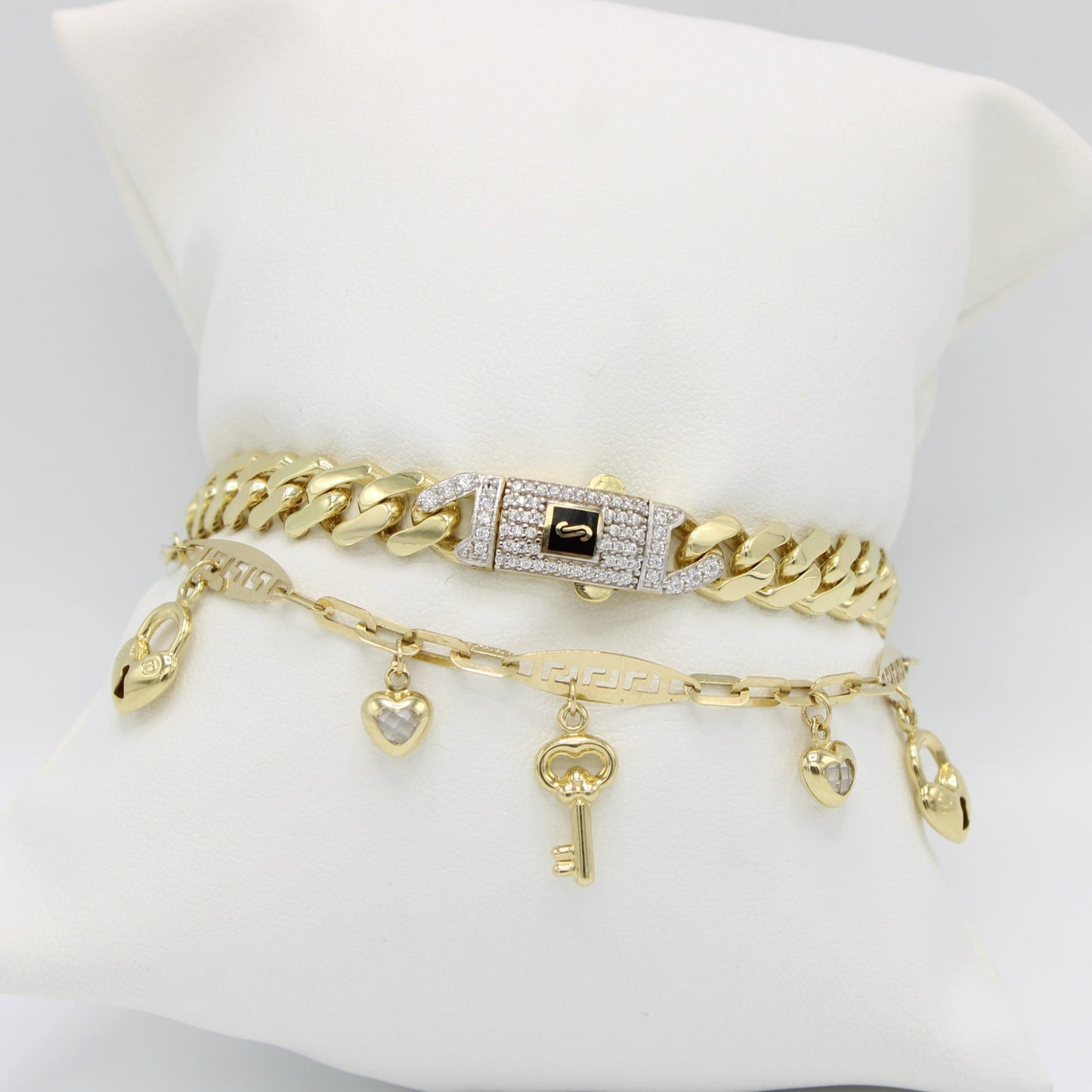 14K Monaco Bracelet Cz Stones With Bangle With Charms Yellow Gold