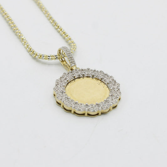 14K VS Diamond Picture Pendant With Ice Chain Yellow Gold