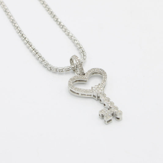 14K VS Diamond Key Pendant With Ice Chain White Gold