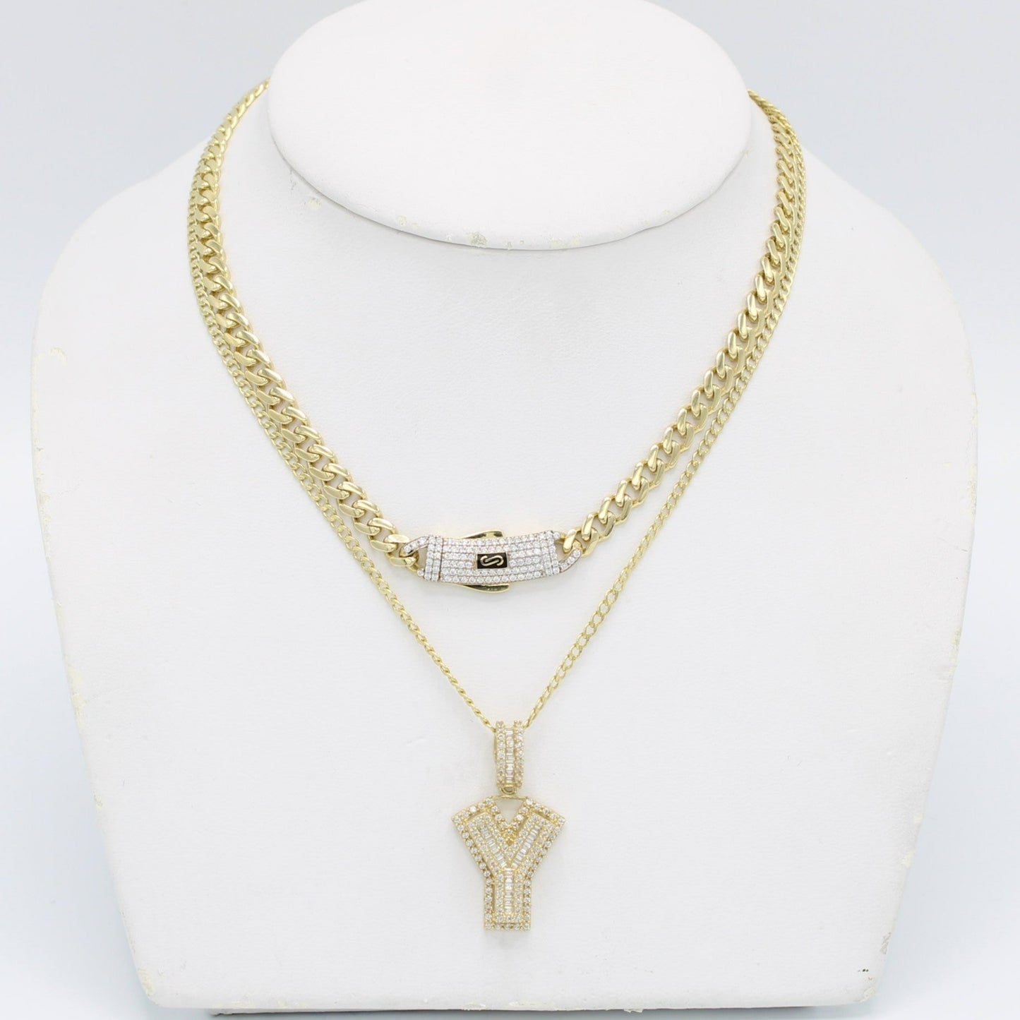 Combo 14K Monaco Choker With Initail Name Pendant with Ice Chain Yellow Gold