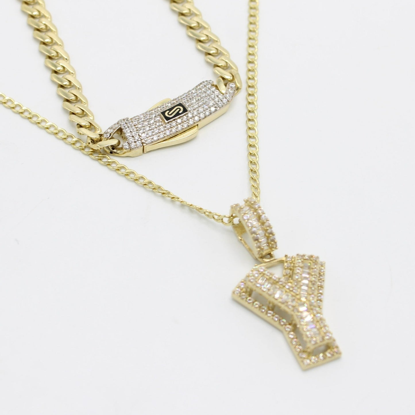 Combo 14K Monaco Choker With Initail Name Pendant with Ice Chain Yellow Gold