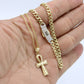 Combo 14K Monaco Choker With Cross Pendant with Cuban Chain Yellow Gold