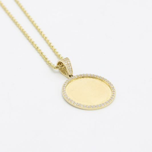 14K Picture Pendant Cz Stones With Rope Chain Yellow Gold
