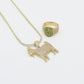 14K Goat Pendant Cz Stones With Ice Chain And Money Sing Ring Yellow Gold