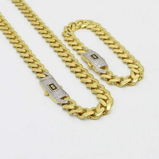 14K Set Monaco Chain And Bracelet Cz Stones at Lock Yellow Gold