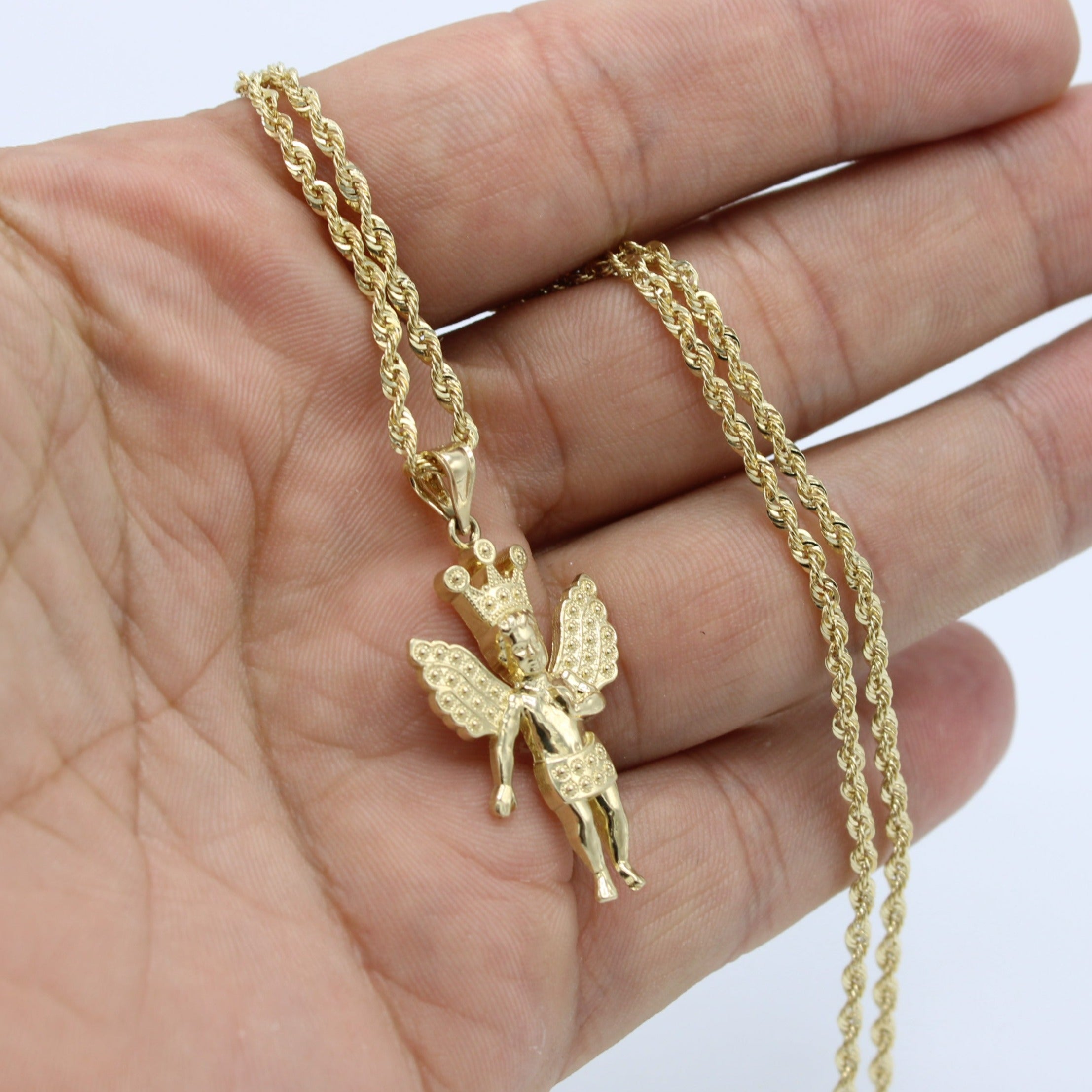 Gold rope chain with angel outlet pendant