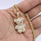 14K Teddy Bear Pendant Cz Stones With Rope Chain Yellow Gold
