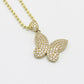 14K Butterfly Pendant Cz Stones With Moon Cut Chain Yellow Gold