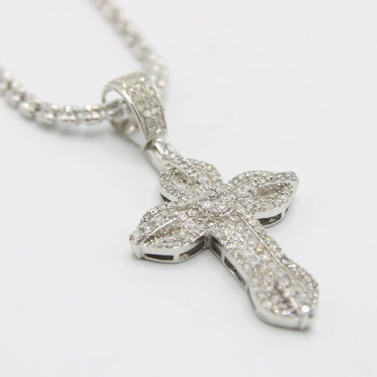 14K VS Diamond Cross Pendant With Ice Chain White Gold