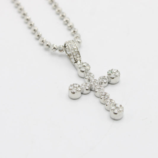 14K VS Diamond Cross Pendant With Moon Cut Chain White Gold