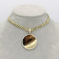 14K Round Picture Pendant Cz Stones With ITTALLO Choker Yellow Gold