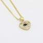 14K Heart Pendant Cz Stones With Cuban Chain Yellow Gold