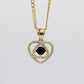 14K Heart Pendant Cz Stones With Cuban Chain Yellow Gold