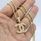 14K Fancy Pendant Cz Stones With Rope Chain Yellow Gold