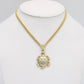 14K Turtle Pendant Cz Stones with Miami Cuban Chain Yellow Gold