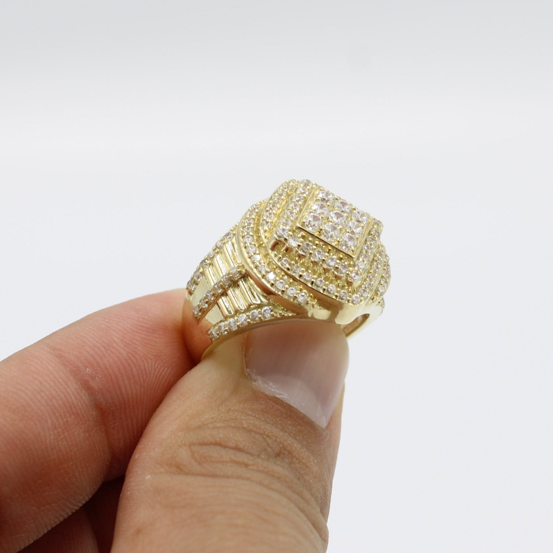 14K 3D Dising Round Men's Ring Cz Stones Yellow Gold – Alex Diamond Jewelry