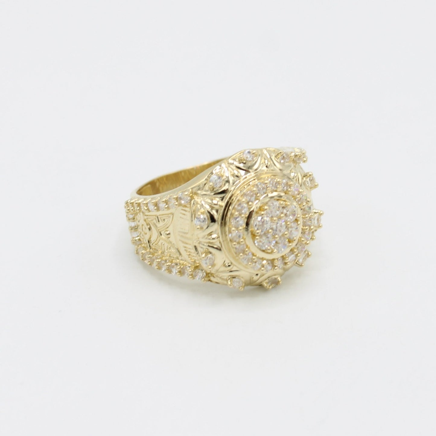 14K Round Men's Ring Cz Stones Yellow Gold