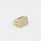 14K Square Men's Ring Cz Stones Yellow Gold