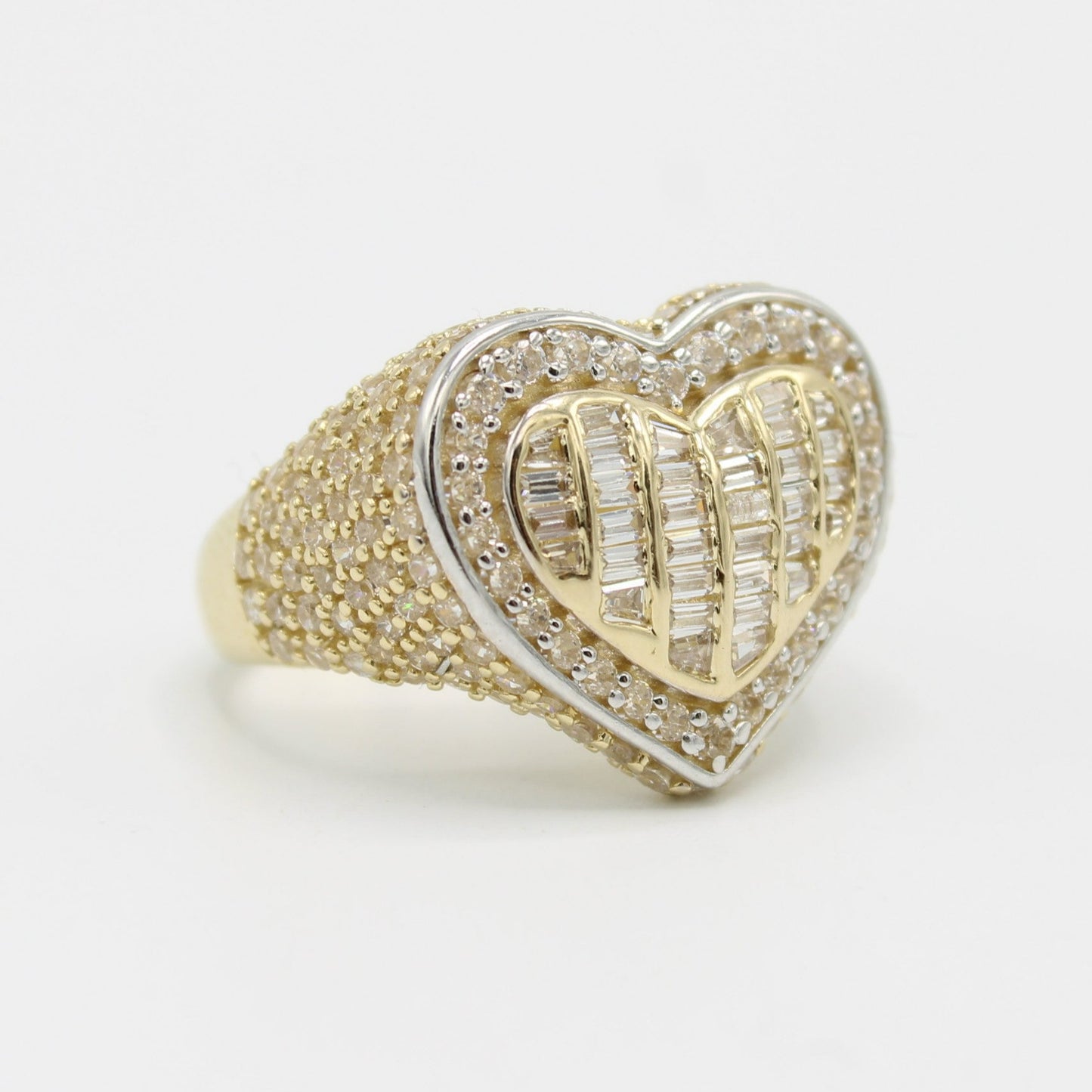 14K Heart  Women's Ring Cz StonesTwo Tones Yellow Gold