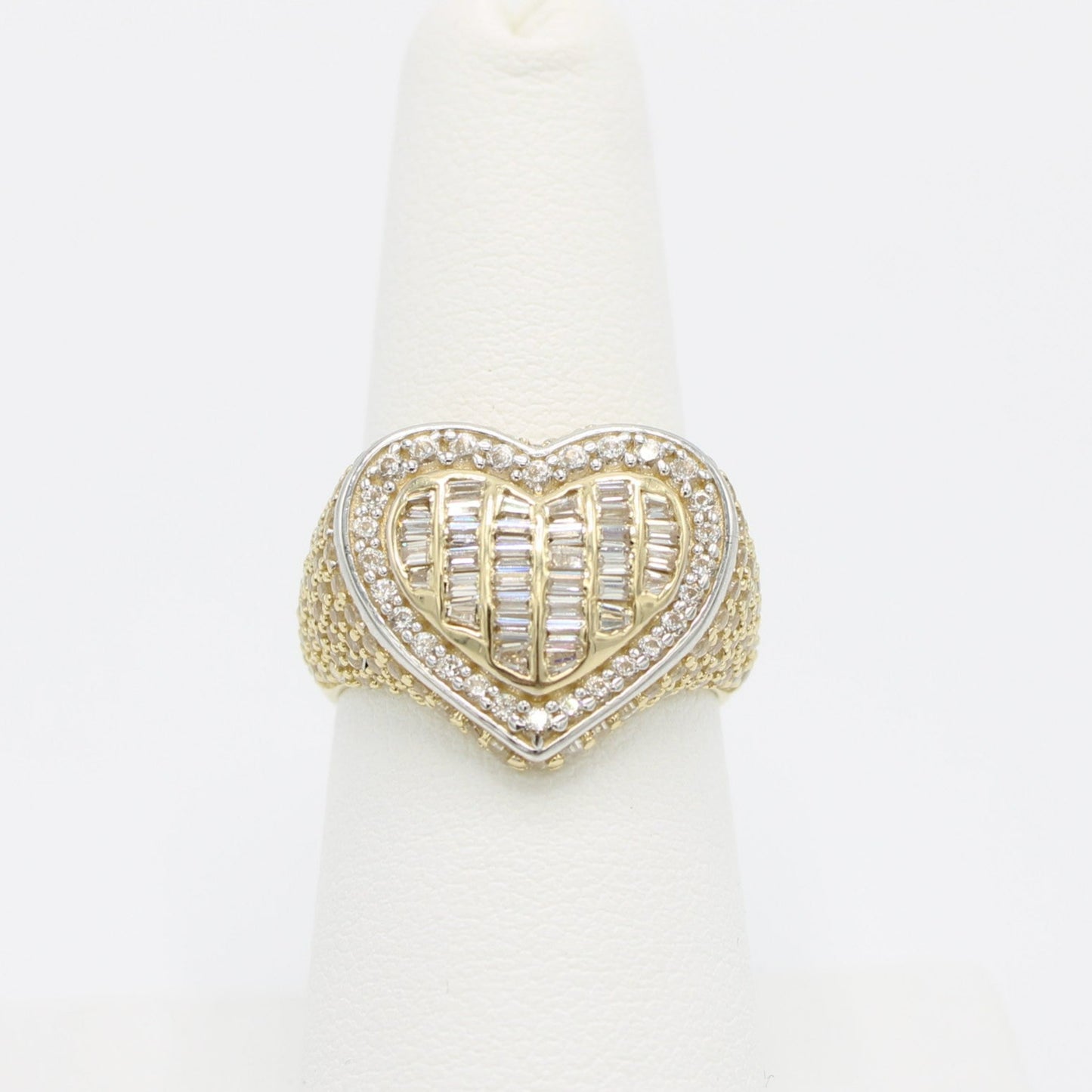 14K Heart  Women's Ring Cz StonesTwo Tones Yellow Gold