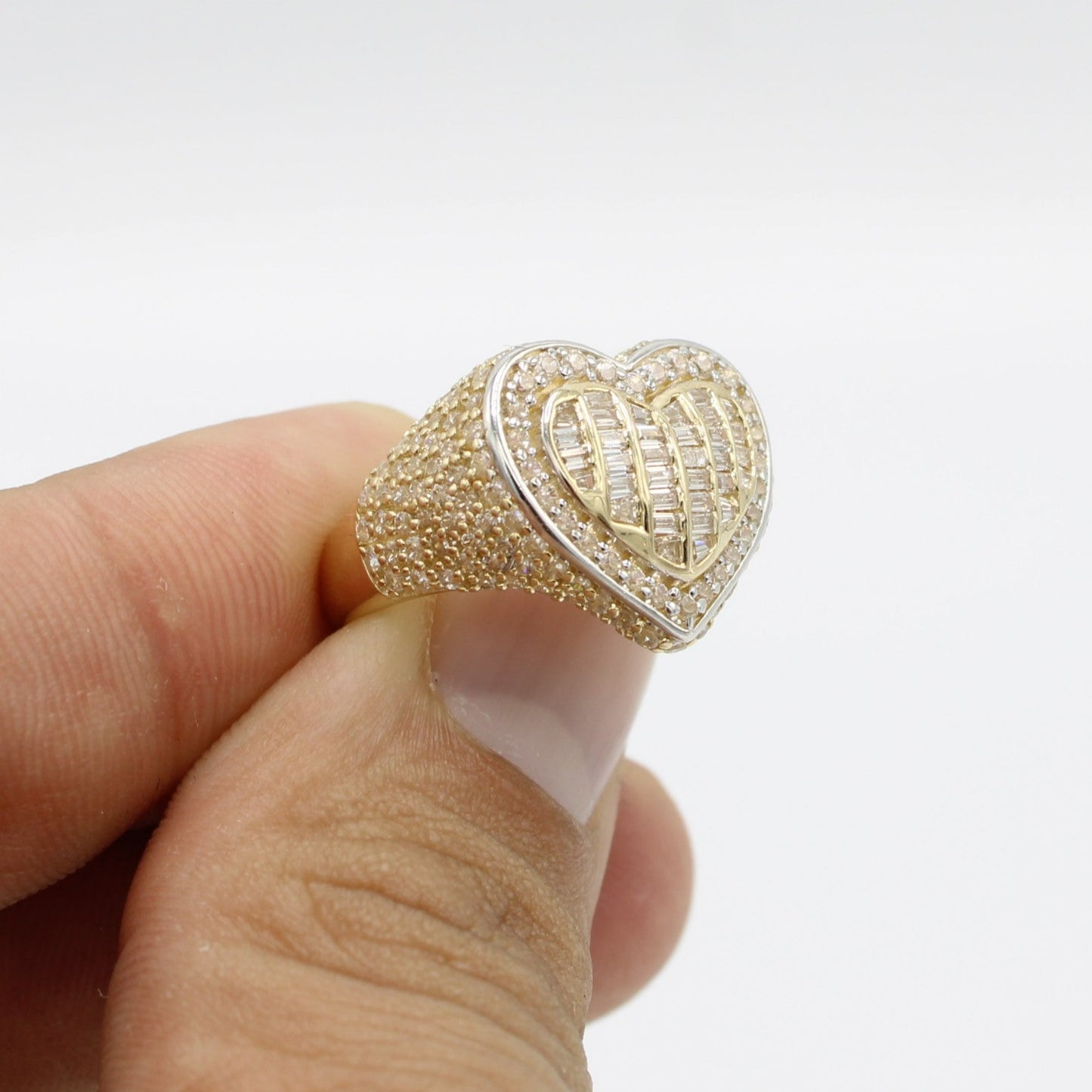 14K Heart  Women's Ring Cz StonesTwo Tones Yellow Gold