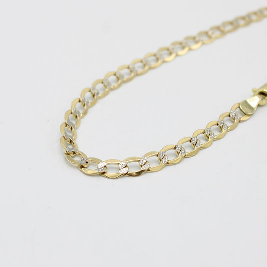 14K Semi Solid Ankle Bracelet Two Tones Yellow Gold