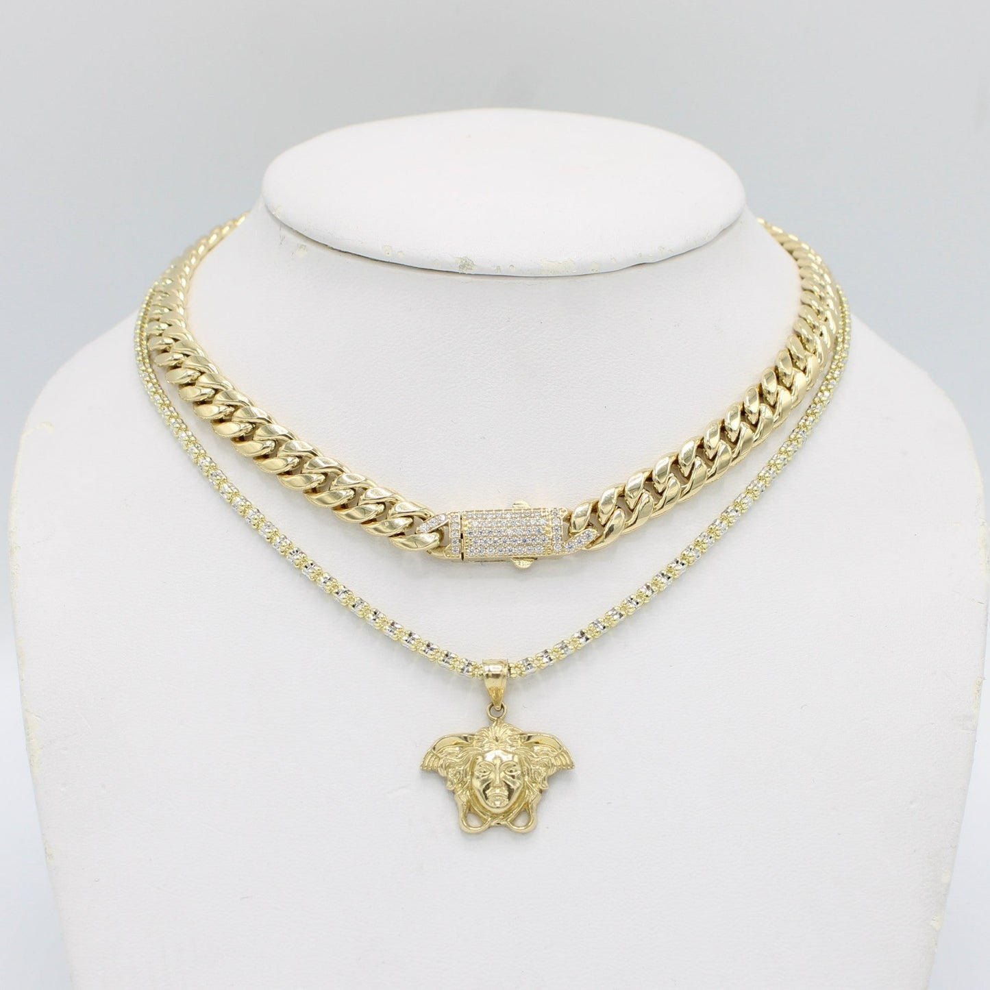 14K Cuban Choker with Medusa Pendant with Ice Chain Yellow Gold