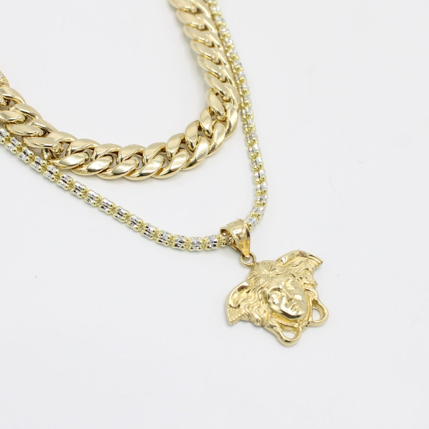 14K Cuban Choker with Medusa Pendant with Ice Chain Yellow Gold