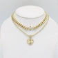 14K Cuban Choker with Heart Pendant Cz Stones with Ice Chain Yellow Gold