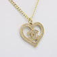 14K Heart Pendant Cz Stones with Cuban Chain Yellow Gold