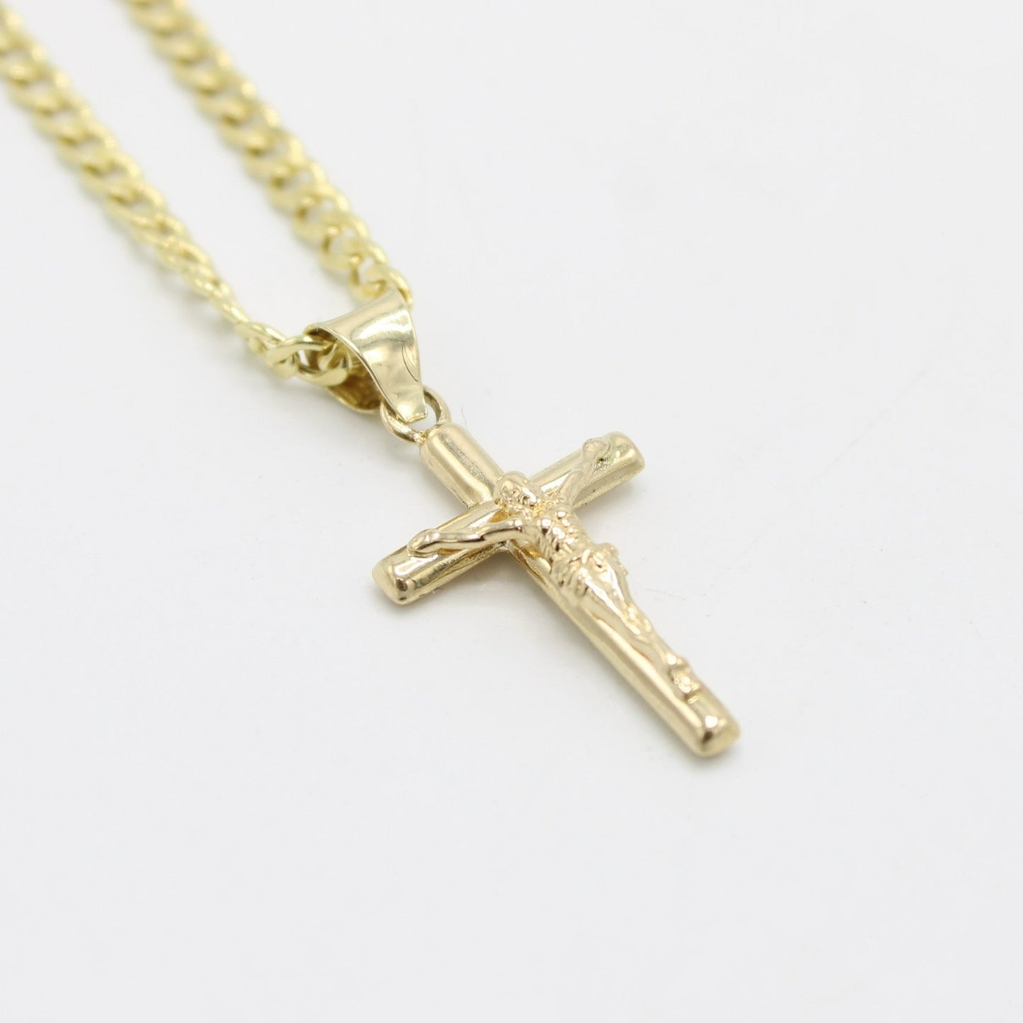 14K Cross Pendant with Cuban Chain Yellow Gold