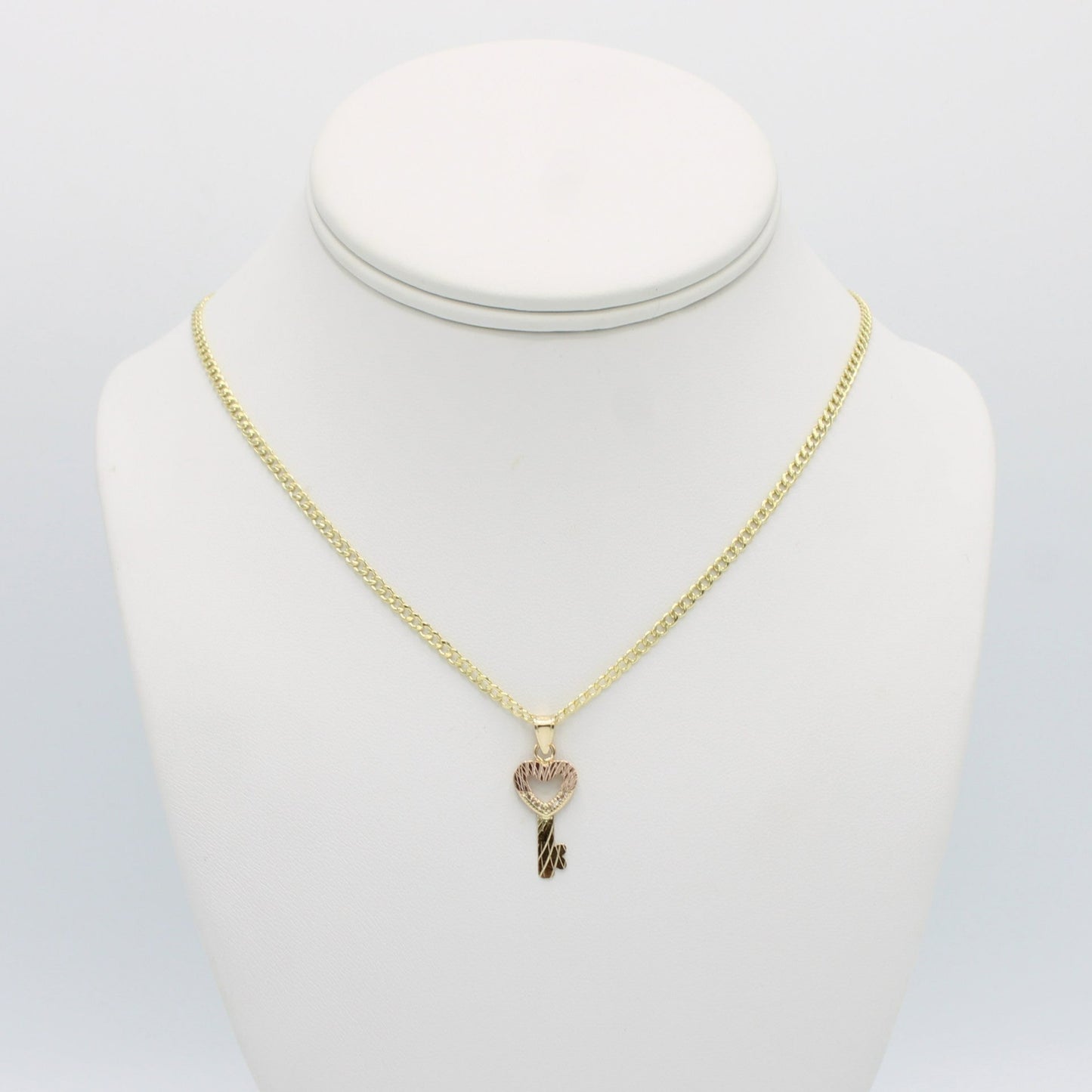 14K Key Pendant Two Tones with Cuban Chain Yellow Gold