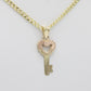 14K Key Pendant Two Tones with Cuban Chain Yellow Gold
