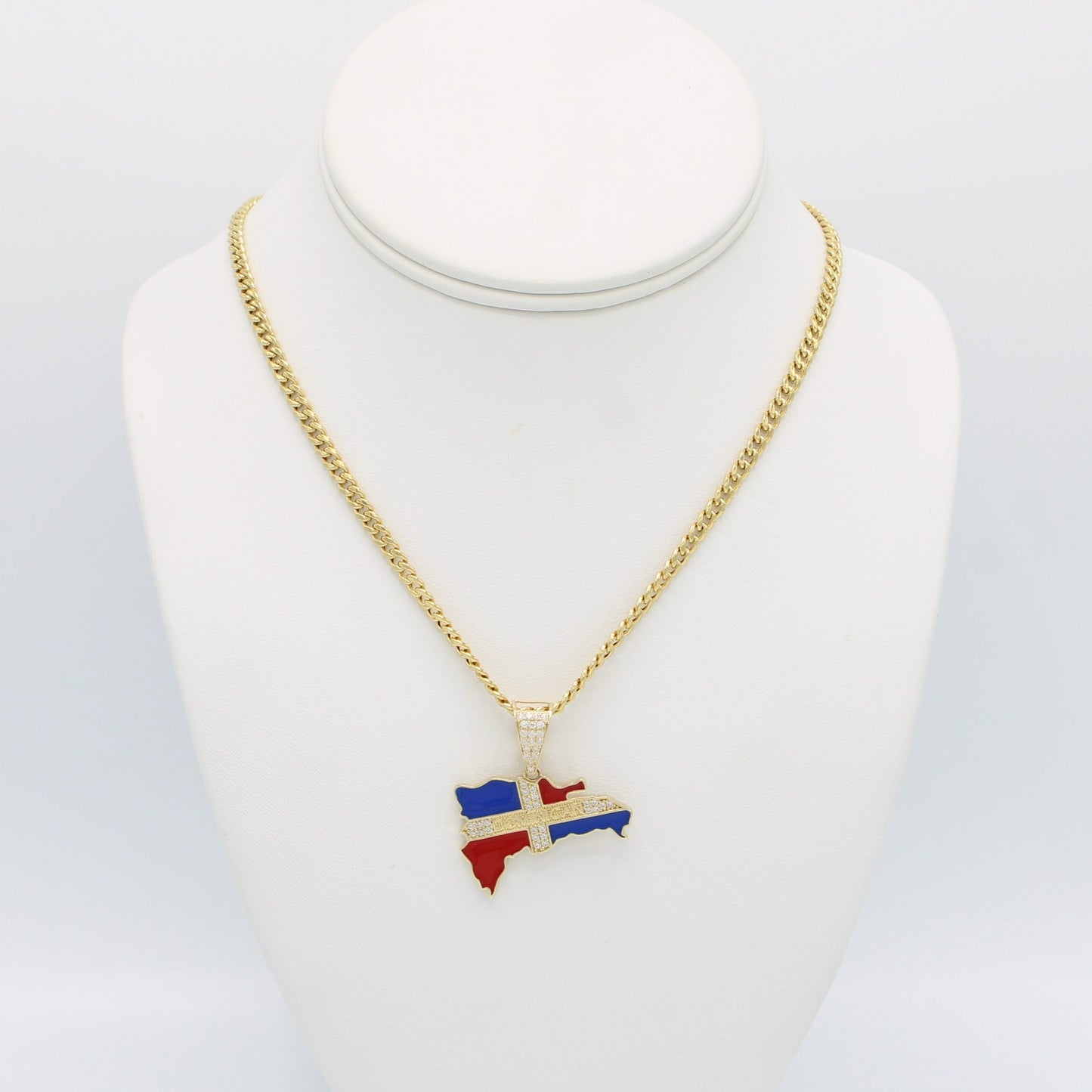 14K Dominican Map Pendant with Miami Cuban Chain  Yellow Gold