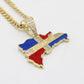 14K Dominican Map Pendant with Miami Cuban Chain  Yellow Gold