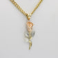 14K Rose Pendant Cz Stones with Miami Cuban Chain  Yellow Gold