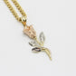 14K Rose Pendant Cz Stones with Miami Cuban Chain  Yellow Gold